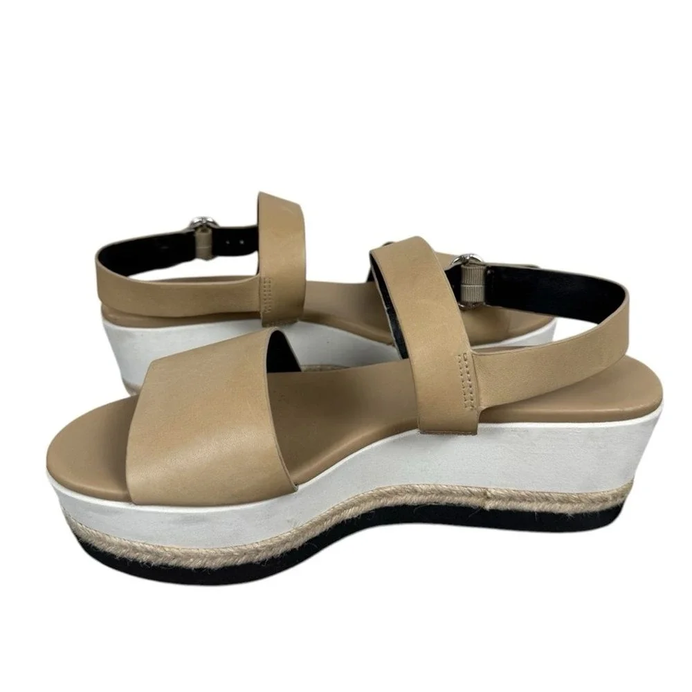 Via Spiga Tan Leather Espadrille Platform Wedge Sandals Slingback Women 8.5